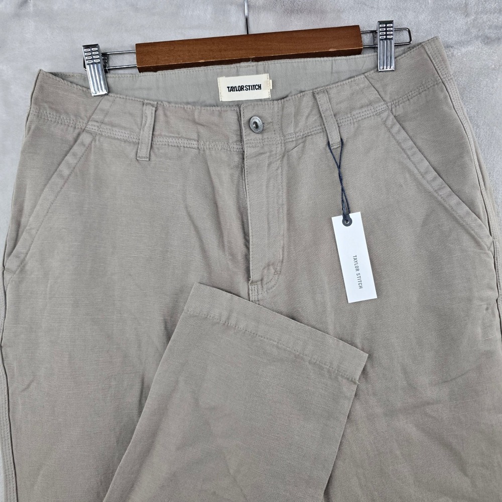 Taylor Stitch The Morse Pant Men 32 Oyster Slub Khaki Tan Linen 2301MPOS32